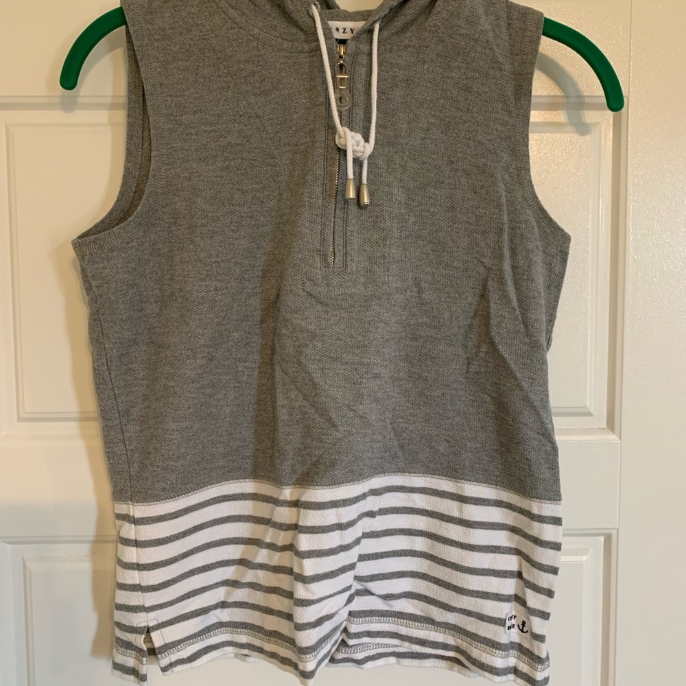 Liz Claiborne Gray and White Striped Tank Top